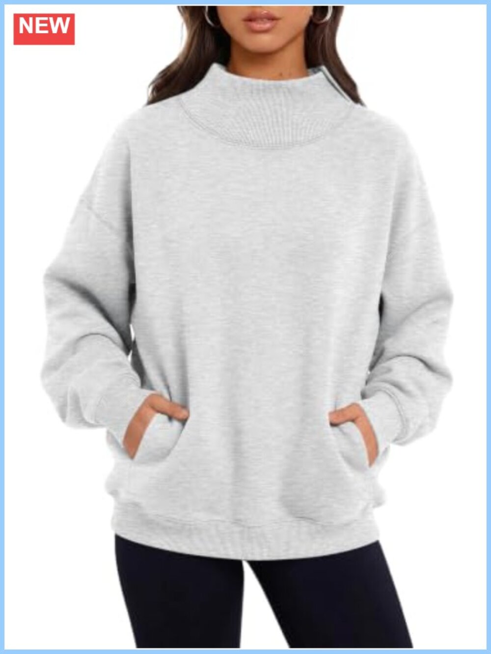 Oversized Mock Neck Sweatshirt with Pockets Cotton Poly Pullover